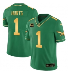 Men Philadelphia Eagles 1 Jalen Hurts Green Gold Vapor Limited Stitched Football Jersey Men Philadelphia Eagles 1 Jalen Hurts Green Gold Vapor Limited Stitched Football Jersey