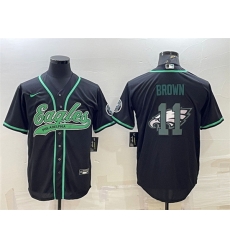 Men Philadelphia Eagles 11 A J Brown Black Team Big Logo With Patch Cool Base Stitched Baseball Jersey Men Philadelphia Eagles 11 A J Brown Black Team Big Logo With Patch Cool Base Stitched Baseball Jersey