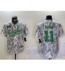 Men Philadelphia Eagles 11 A J Brown Camo Salute To Service Limited Stitched Jersey Men Philadelphia Eagles 11 A J Brown Camo Salute To Service Limited Stitched Jersey