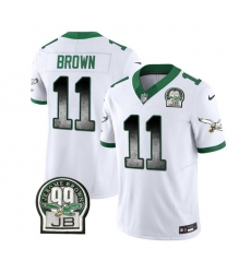 Men Philadelphia Eagles 11 A J Brown White 2023 F U S E Throwback Vapor Untouchable Limited Stitched Football Jersey Men Philadelphia Eagles 11 A J Brown White 2023 F U S E Throwback Vapor Untouchable Limited Stitched Football Jersey