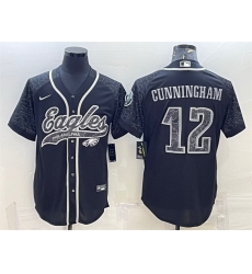 Men Philadelphia Eagles 12 Randall Cunningham Black Reflective With Patch Cool Base Stitched Baseball Jersey Men Philadelphia Eagles 12 Randall Cunningham Black Reflective With Patch Cool Base Stitched Baseball Jersey