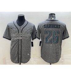 Men Philadelphia Eagles 26 Miles Sanders Gray With Patch Cool Base Stitched Baseball Jersey Men Philadelphia Eagles 26 Miles Sanders Gray With Patch Cool Base Stitched Baseball Jersey