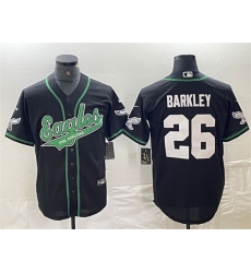 Men Philadelphia Eagles 26 Saquon Barkley Black Cool Base Stitched Baseball Jersey Men Philadelphia Eagles 26 Saquon Barkley Black Cool Base Stitched Baseball Jersey