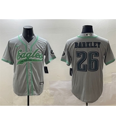 Men Philadelphia Eagles 26 Saquon Barkley Grey Cool Base Stitched Baseball Jersey Men Philadelphia Eagles 26 Saquon Barkley Grey Cool Base Stitched Baseball Jersey