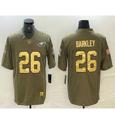 Men Philadelphia Eagles 26 Saquon Barkley Olive with Gold 2017 Salute To Service Stitched NFL Nike Limited Jersey Men Philadelphia Eagles 26 Saquon Barkley Olive with Gold 2017 Salute To Service Stitched NFL Nike Limited Jersey