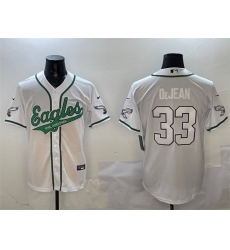 Men Philadelphia Eagles 33 Cooper DeJean White Cool Base Stitched Baseball Jersey Men Philadelphia Eagles 33 Cooper DeJean White Cool Base Stitched Baseball Jersey