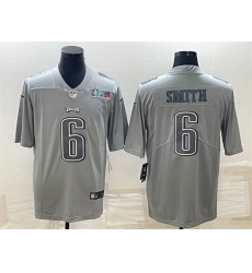 Men Philadelphia Eagles 6 DeVonta Smith Gray Super Bowl LVII Patch Atmosphere Fashion Stitched Jersey Men Philadelphia Eagles 6 DeVonta Smith Gray Super Bowl LVII Patch Atmosphere Fashion Stitched Jersey