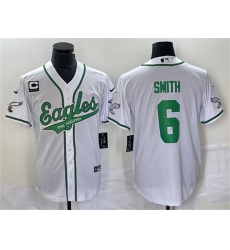 Men Philadelphia Eagles 6 DeVonta Smith White With C Patch Cool Base Stitched Baseball Jersey Men Philadelphia Eagles 6 DeVonta Smith White With C Patch Cool Base Stitched Baseball Jersey