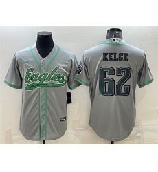 Men Philadelphia Eagles 62 Jason Kelce Gray With Patch Cool Base Stitched Baseball JerseyS Men Philadelphia Eagles 62 Jason Kelce Gray With Patch Cool Base Stitched Baseball JerseyS