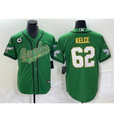 Men Philadelphia Eagles 62 Jason Kelce Green Gold With C Patch Cool Base Stitched Baseball Jersey Men Philadelphia Eagles 62 Jason Kelce Green Gold With C Patch Cool Base Stitched Baseball Jersey