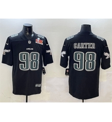 Men Philadelphia Eagles 98 Jalen Carter Black 2025 Super Bowl LIX Patch Fashion New Vapor Untouchable Limited Stitched Football Jersey Men Philadelphia Eagles 98 Jalen Carter Black 2025 Super Bowl LIX Patch Fashion New Vapor Untouchable Limited Stitched Football Jersey