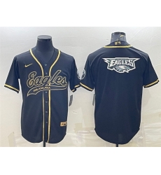 Men Philadelphia Eagles Black Gold Team Big Logo With Patch Cool Base Stitched Baseball Jersey Men Philadelphia Eagles Black Gold Team Big Logo With Patch Cool Base Stitched Baseball Jersey
