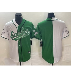 Men Philadelphia Eagles Blank Green White Split Cool Base Stitched Baseball Jersey Men Philadelphia Eagles Blank Green White Split Cool Base Stitched Baseball Jersey