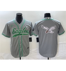 Men Philadelphia Eagles Gray Team Big Logo Cool Base Stitched Baseball Jersey Men Philadelphia Eagles Gray Team Big Logo Cool Base Stitched Baseball Jersey