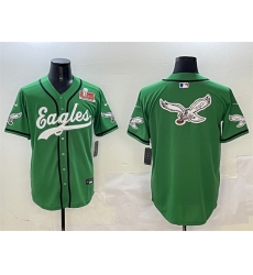 Men Philadelphia Eagles Team Big Logo Green 2025 Super Bowl LIX Patch Stitched Baseball Jersey 1 Men Philadelphia Eagles Team Big Logo Green 2025 Super Bowl LIX Patch Stitched Baseball Jersey 1