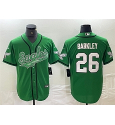 Men's Philadelphia Eagles #26 Saquon Barkley Green Cool Base Stitched Baseball Jersey Men's Philadelphia Eagles #26 Saquon Barkley Green Cool Base Stitched Baseball Jersey