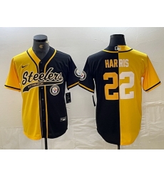 Men Pittsburgh Steelers 22 Najee Harris Yellow Black Split With Patch Cool Base Stitched Baseball Jerseys Men Pittsburgh Steelers 22 Najee Harris Yellow Black Split With Patch Cool Base Stitched Baseball Jerseys