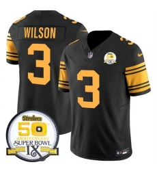 Men Pittsburgh Steelers 3 Russell Wilson Black 2024 F U S E 50th Anniversary Of Super Bowl IX Color Rush Limited Stitched Jersey Men Pittsburgh Steelers 3 Russell Wilson Black 2024 F U S E 50th Anniversary Of Super Bowl IX Color Rush Limited Stitched Jersey