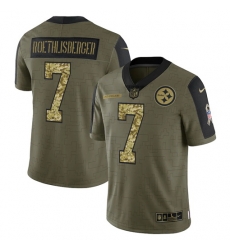 Men Pittsburgh Steelers 7 Ben Roethlisberger 2021 Salute To Service Olive Camo Limited Stitched Jersey Men Pittsburgh Steelers 7 Ben Roethlisberger 2021 Salute To Service Olive Camo Limited Stitched Jersey