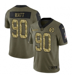 Men Pittsburgh Steelers 90 T J Watt 2021 Salute To Service Olive Camo Limited Stitched Jersey Men Pittsburgh Steelers 90 T J Watt 2021 Salute To Service Olive Camo Limited Stitched Jersey