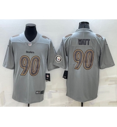Men Pittsburgh Steelers 90 T J Watt Grey Atmosphere Fashion Stitched Jersey Men Pittsburgh Steelers 90 T J Watt Grey Atmosphere Fashion Stitched Jersey