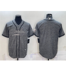 Men Pittsburgh Steelers Blank Grey With Patch Cool Base Stitched Baseball Jersey Men Pittsburgh Steelers Blank Grey With Patch Cool Base Stitched Baseball Jersey