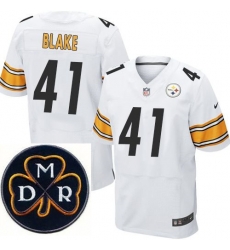 Men's Nike Pittsburgh Steelers #41 Antwon Blake White Stitched NFL Elite MDR Dan Rooney Patch Jersey Men's Nike Pittsburgh Steelers #41 Antwon Blake White Stitched NFL Elite MDR Dan Rooney Patch Jersey