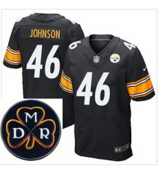 Men's Nike Pittsburgh Steelers #46 Will Johnson Black Team Color Stitched NFL Elite MDR Dan Rooney Patch Jersey Men's Nike Pittsburgh Steelers #46 Will Johnson Black Team Color Stitched NFL Elite MDR Dan Rooney Patch Jersey
