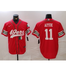 Men San Francisco 49ers 11 Brandon Aiyuk Red With Patch Cool Base Stitched Baseball Jersey 1 Men San Francisco 49ers 11 Brandon Aiyuk Red With Patch Cool Base Stitched Baseball Jersey 1