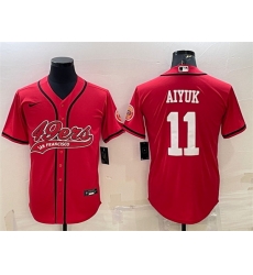 Men San Francisco 49ers 11 Brandon Aiyuk Red With Patch Cool Base Stitched Baseball JerseyS Men San Francisco 49ers 11 Brandon Aiyuk Red With Patch Cool Base Stitched Baseball JerseyS