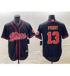 Men San Francisco 49ers 13 Brock Purdy Black With Patch Cool Base Stitched Baseball Jersey Men San Francisco 49ers 13 Brock Purdy Black With Patch Cool Base Stitched Baseball Jersey
