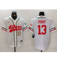 Men San Francisco 49ers 13 Brock Purdy White With Patch Cool Base Stitched Baseball Jersey 1 Men San Francisco 49ers 13 Brock Purdy White With Patch Cool Base Stitched Baseball Jersey 1