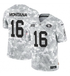 Men San Francisco 49ers 16 Joe Montana 2024 F U S E Arctic Camo Salute To Service Limited Stitched Football Jersey Men San Francisco 49ers 16 Joe Montana 2024 F U S E Arctic Camo Salute To Service Limited Stitched Football Jersey