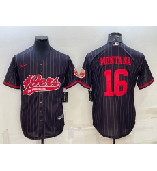 Men San Francisco 49ers 16 Joe Montana Black Cool Base Stitched Baseball Jersey Men San Francisco 49ers 16 Joe Montana Black Cool Base Stitched Baseball Jersey