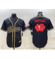 Men San Francisco 49ers 16 Joe Montana Black Gold Team Big Logo With Patch Cool Base Stitched Baseball Jersey Men San Francisco 49ers 16 Joe Montana Black Gold Team Big Logo With Patch Cool Base Stitched Baseball Jersey