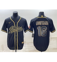 Men San Francisco 49ers 16 Joe Montana Black Gold With Patch Cool Base Stitched Baseball Jersey Men San Francisco 49ers 16 Joe Montana Black Gold With Patch Cool Base Stitched Baseball Jersey