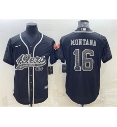 Men San Francisco 49ers 16 Joe Montana Black Reflective With Patch Cool Base Stitched Baseball Jersey Men San Francisco 49ers 16 Joe Montana Black Reflective With Patch Cool Base Stitched Baseball Jersey
