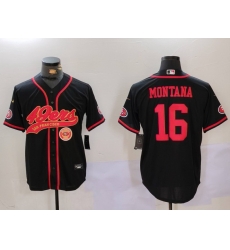 Men San Francisco 49ers 16 Joe Montana Black With Patch Cool Base Stitched Baseball Jersey 5 Men San Francisco 49ers 16 Joe Montana Black With Patch Cool Base Stitched Baseball Jersey 5
