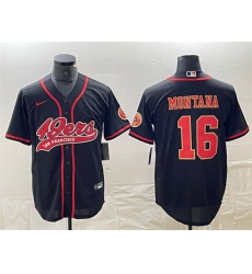 Men San Francisco 49ers 16 Joe Montana Black With Patch Cool Base Stitched Baseball Jersey Men San Francisco 49ers 16 Joe Montana Black With Patch Cool Base Stitched Baseball Jersey