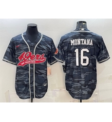 Men San Francisco 49ers 16 Joe Montana Grey Camo With Patch Cool Base Stitched Baseball Jersey Men San Francisco 49ers 16 Joe Montana Grey Camo With Patch Cool Base Stitched Baseball Jersey