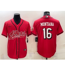 Men San Francisco 49ers 16 Joe Montana New Red With Patch Cool Base Stitched Baseball Jersey Men San Francisco 49ers 16 Joe Montana New Red With Patch Cool Base Stitched Baseball Jersey