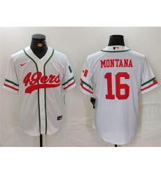 Men San Francisco 49ers 16 Joe Montana White With Patch Cool Base Stitched Baseball Jersey Men San Francisco 49ers 16 Joe Montana White With Patch Cool Base Stitched Baseball Jersey