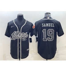 Men San Francisco 49ers 19 Deebo Samuel Black Reflective With Patch Cool Base Stitched Baseball Jersey Men San Francisco 49ers 19 Deebo Samuel Black Reflective With Patch Cool Base Stitched Baseball Jersey