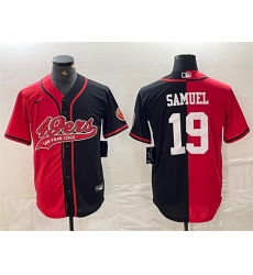 Men San Francisco 49ers 19 Deebo Samuel Red Black Split With Patch Cool Base Stitched Baseball Jersey Men San Francisco 49ers 19 Deebo Samuel Red Black Split With Patch Cool Base Stitched Baseball Jersey
