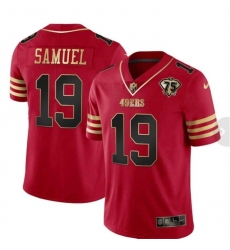Men San Francisco 49ers 19 Deebo Samuel Red With 75th Anniversary Patch Stitched Football Jersey Men San Francisco 49ers 19 Deebo Samuel Red With 75th Anniversary Patch Stitched Football Jersey
