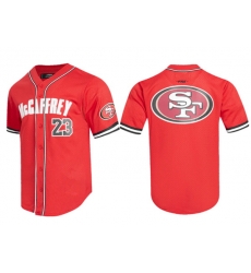 Men San Francisco 49ers 23 Christian McCaffrey Mesh Button Up Stitched Baseball Jersey Men San Francisco 49ers 23 Christian McCaffrey Mesh Button Up Stitched Baseball Jersey