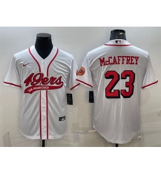 Men San Francisco 49ers 23 Christian McCaffrey New White With Patch Cool Base Stitched Baseball Jersey Men San Francisco 49ers 23 Christian McCaffrey New White With Patch Cool Base Stitched Baseball Jersey
