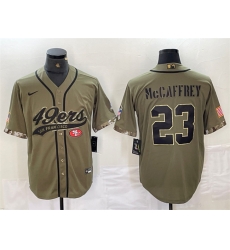 Men San Francisco 49ers 23 Christian McCaffrey Olive Salute To Service With Patch Cool Base Stitched Baseball Jersey Men San Francisco 49ers 23 Christian McCaffrey Olive Salute To Service With Patch Cool Base Stitched Baseball Jersey