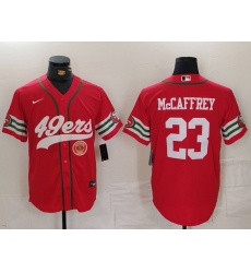 Men San Francisco 49ers 23 Christian McCaffrey Red With Patch Cool Base Stitched Baseball Jersey 1 Men San Francisco 49ers 23 Christian McCaffrey Red With Patch Cool Base Stitched Baseball Jersey 1