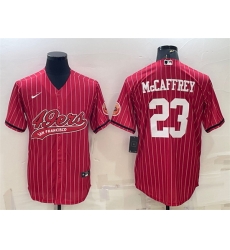 Men San Francisco 49ers 23 Christian McCaffrey Red With Patch Cool Base Stitched Baseball Jersey Men San Francisco 49ers 23 Christian McCaffrey Red With Patch Cool Base Stitched Baseball Jersey